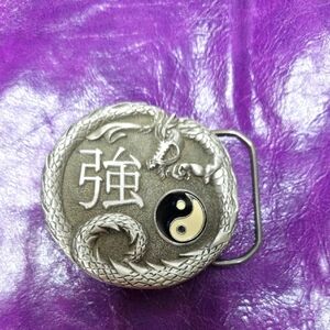 Fine Pewter Silver Tone Dragon Yin Yang Belt Buckle 2000 USA